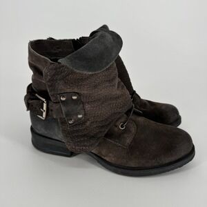 Miz Mooz Tamika Ankle Combat Boots Women's US 9 9.5 EU 40 Moto Biker Brown Suede